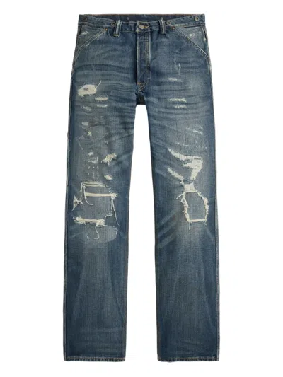 Rrl Distressed Straight-leg Jeans In Blue