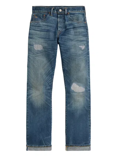 Rrl Distressed Straight-leg Jeans In Blue