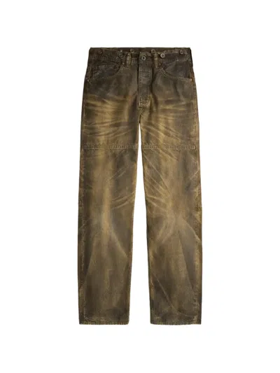 Rrl Distressed-effect Straight-leg Trousers In Brown