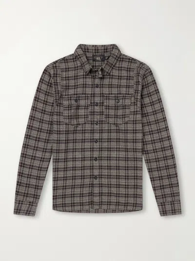 Rrl Eaton Checked Cotton-flannel Shirt In Gray