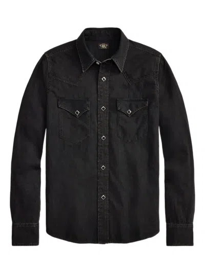 Rrl Embroidered Cotton Shirt In Black