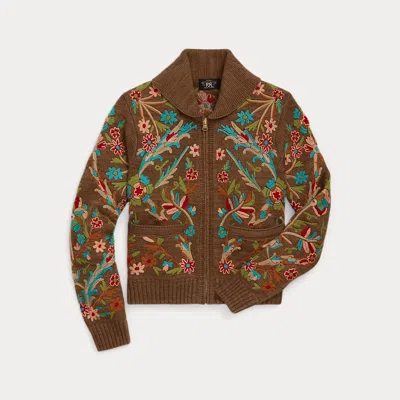 Rrl Embroidered Cotton-wool Cardigan In Multi