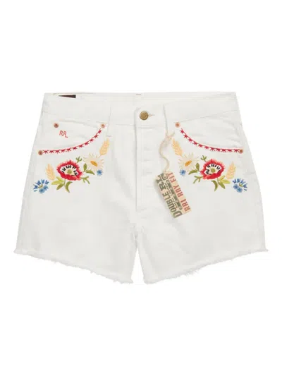 Rrl Embroidered Denim Shorts In White