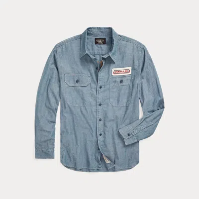 Rrl Embroidered Indigo Chambray Workshirt In Gold