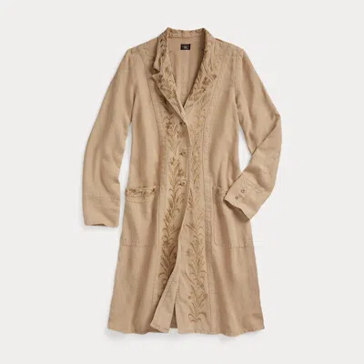 Rrl Embroidered Linen Duster Jacket In Brown