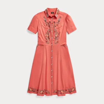 Rrl Embroidered Sateen Dress In Pink