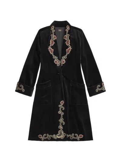 Rrl Embroidered Single-breasted Coat In Black