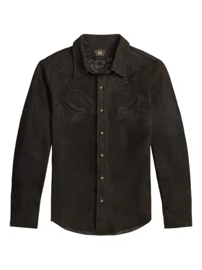 Rrl Embroidered Suede Shirt In Brown