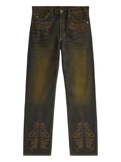 Rrl Embroidered Trousers In Green