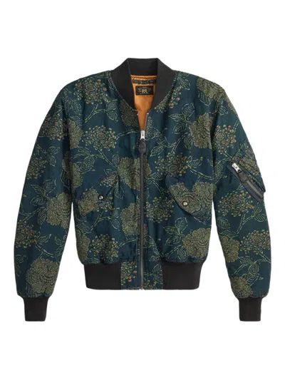 Rrl Floral Bomber Jacket In Green