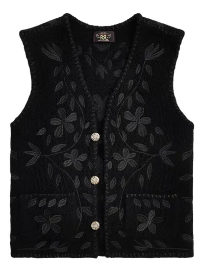 Rrl Floral Buttoned Waistcoat In Black