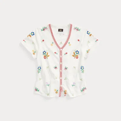 Rrl Floral-embroidered Jersey Top In White
