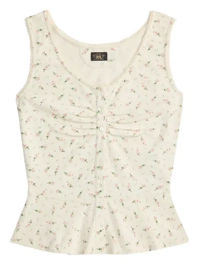Rrl Floral Lace-trim Tank Top In White