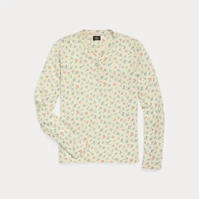 Rrl Floral Linen-cotton Jersey Henley In Yellow
