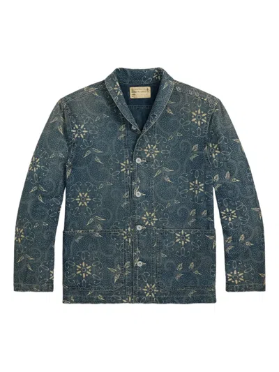 Rrl Floral-print Denim Shirt In Grey