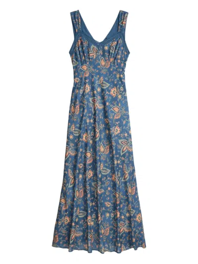 Rrl Floral-print Midi Dress In Blue