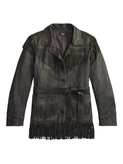 Rrl Fringed Leather Coat In Black