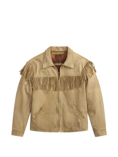 Rrl Fringe-trimmed Goat-suede Jacket In Neutral