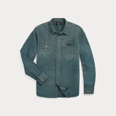 Rrl Garment-dyed Herringbone Twill Workshirt In Slate Blue