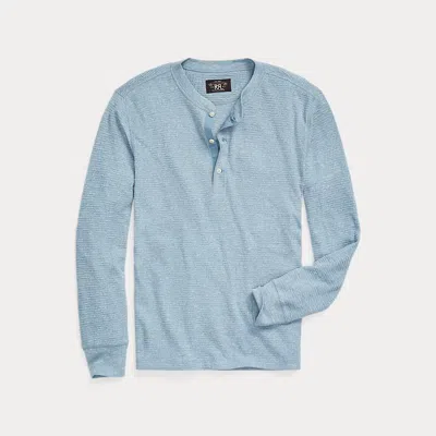 Rrl Garment-dyed Waffle-knit Henley Shirt In Blue