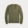 Rrl Garment-dyed Waffle-knit Henley Shirt In Green