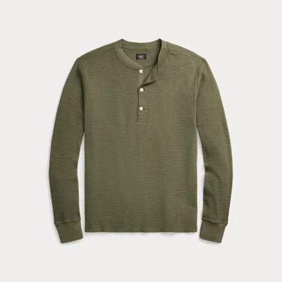 Rrl Garment-dyed Waffle-knit Henley Shirt In Green