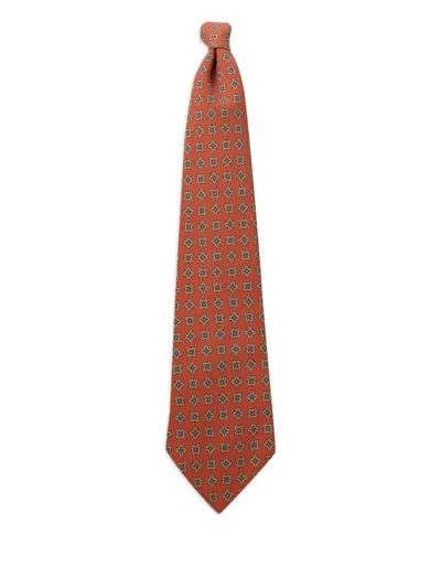 Rrl Geometric-pattern Silk Tie In Orange