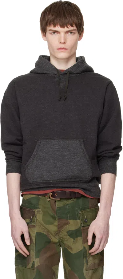 Rrl Gray French Terry Hoodie In Black