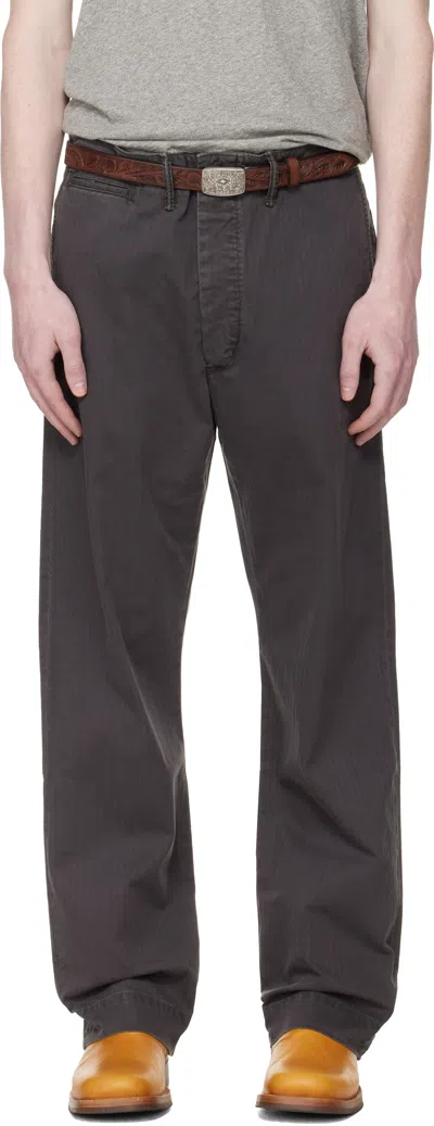 Rrl Gray Herringbone Twill Field Trousers In Brown