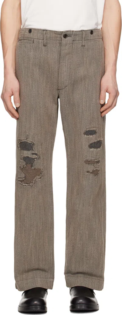 Rrl Gray Samson Flat Front Jeans In Brown