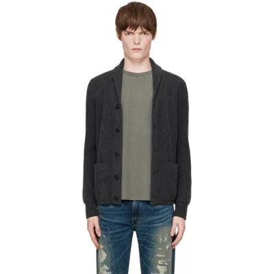 Rrl Gray Waffle-knit Cashmere Shawl Cardigan In Dark Grey Heather