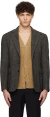 Rrl Gray Wool Herringbone Blazer In Charcoal Multi
