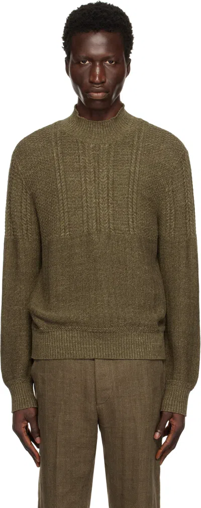 Rrl Green Cotton Mockneck Sweater In Olive Heather