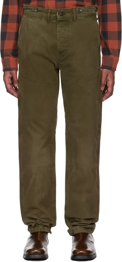 Rrl Green Engineer Fit Canvas Trousers In Olive