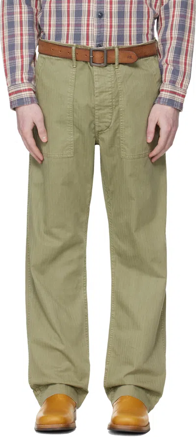 Rrl Green Herringbone Utility Trousers
