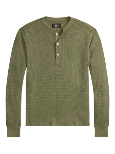Rrl Henley-neck Knitted T-shirt In Green