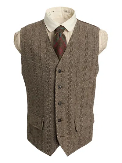 Rrl Herringbone Leather-trimmed Vest In Brown