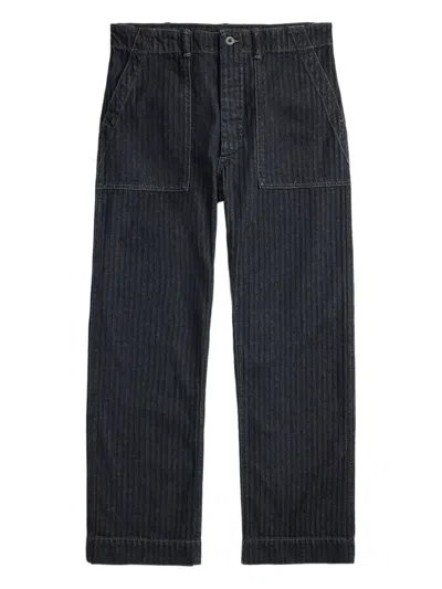 Rrl Herringbone-pattern Cotton Trousers In Blue