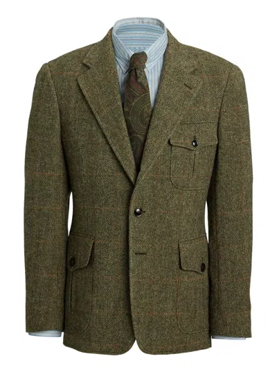 Rrl Herringbone-pattern Patch-pocket Blazer In Green