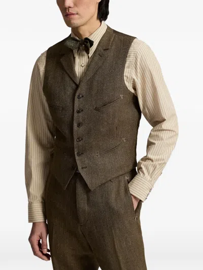 Rrl Herringbone-pattern Waistcoat In Brown