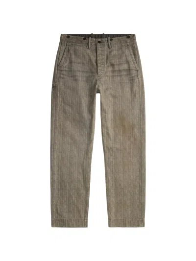 Rrl Herringbone-pattern Cotton Trousers In Gray