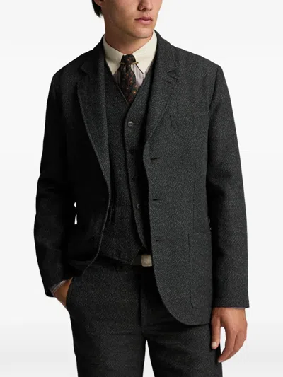 Rrl Herringbone-pattern Single-breasted Blazer In Black