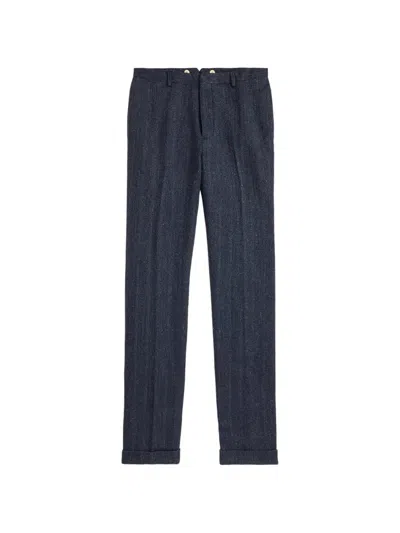 Rrl Herringbone-patterned Cinched-back Trousers In Blue
