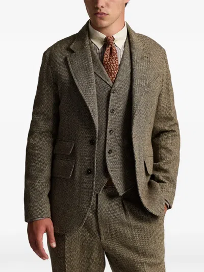 Rrl Herringbone-weave Blazer In Green