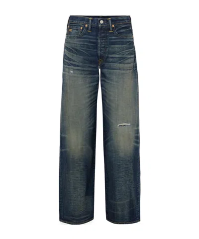 Rrl Distressed High-rise Wide-leg Jeans In Blue