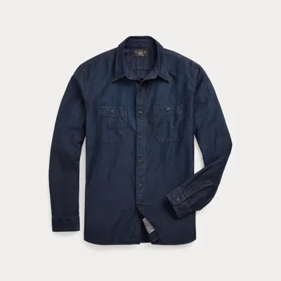 Rrl Indigo Cotton-linen Sateen Workshirt In Blue