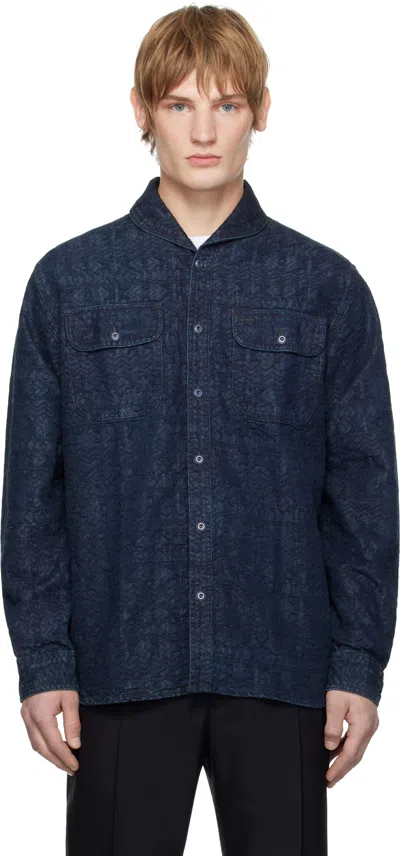 Rrl Indigo Jacquard Work Shirt