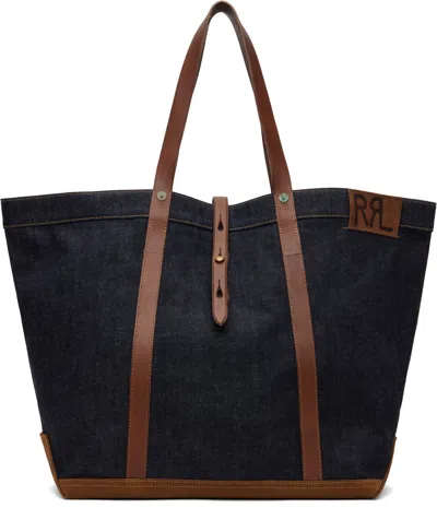 Rrl Indigo Leather-trim Denim Tote In Purple