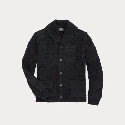 Rrl Indigo Patchwork Cotton-wool Cardigan In Black