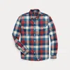 Rrl Indigo Plaid Cotton-linen Workshirt In Red